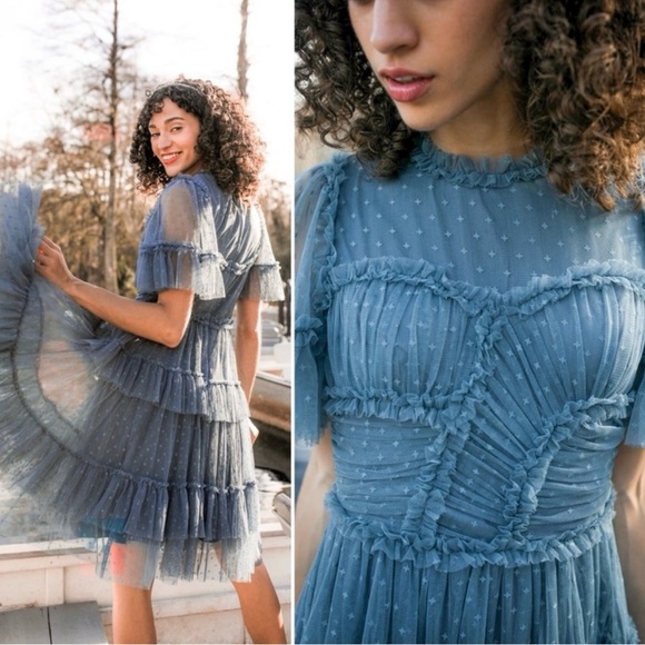 Ivy City Co Whimsical Blue Ruffled Tiered Midi Dress - Picture 2 of 10